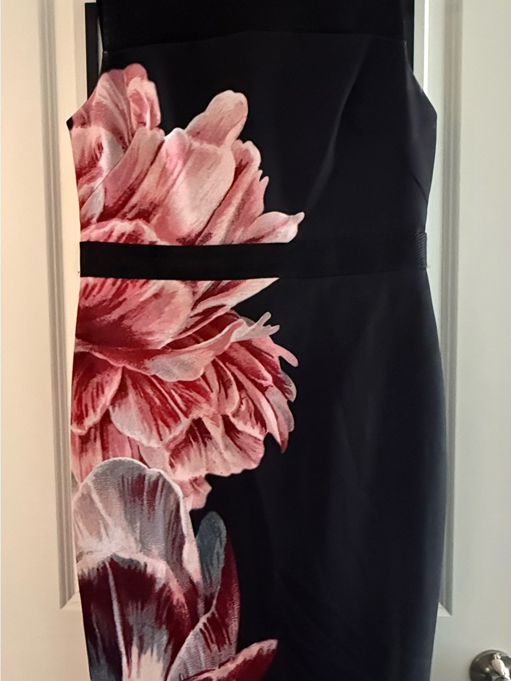Ted Baker Black Dress with Pink Floral Print - Women's Sheath Dress